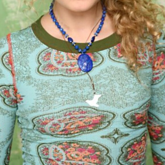 Free People Printed Pointelle Crew in Sea Blue ASO Princess Protection Program - Picture 4 of 11